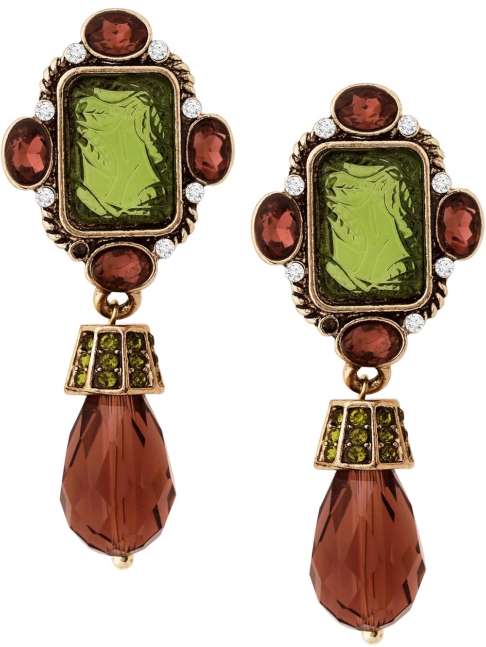 Vintage-Inspired Green and Brown Drop Earrings